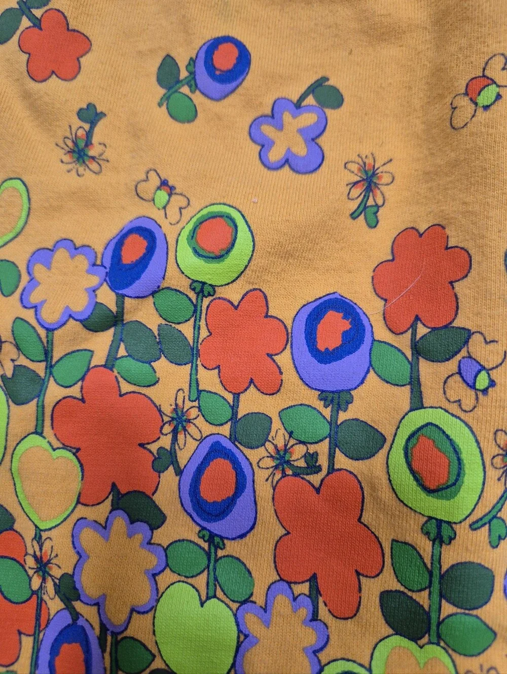L.L. Bean Girls Yellow Floral Cotton Dress Heavy Fall Knit Size 4
